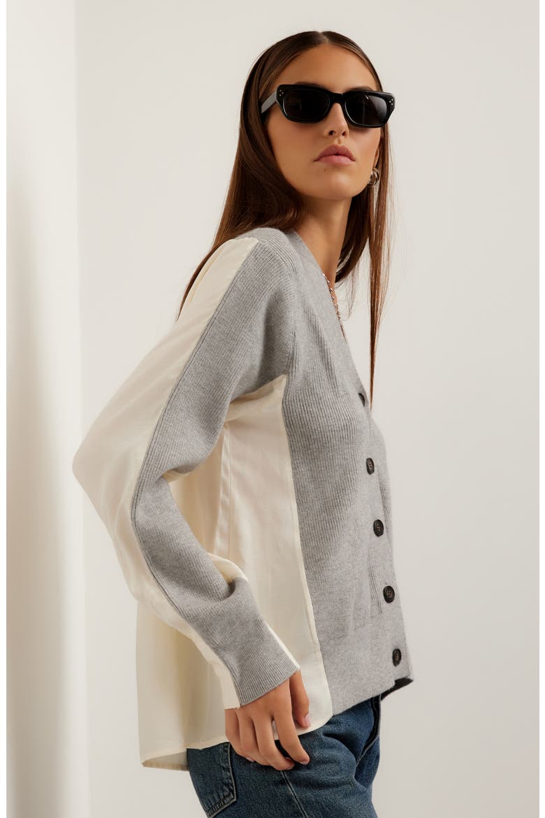 Celine Mixed Media Cardigan, Alternate, color, LIGHT HEATHER GRAY