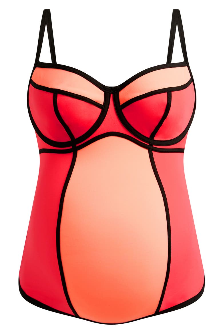 Rosy Two-Piece Colorblock Maternity Tankini Swimsuit, Alternate, color, PASSION