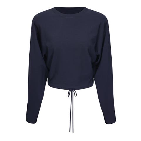 Dolman Crop Cord Hem Horizontal Knit Top