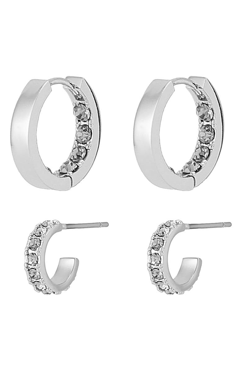 AllSaints 2 Pairs of Huggie Hoop Earrings, Alternate, color, Rhodium