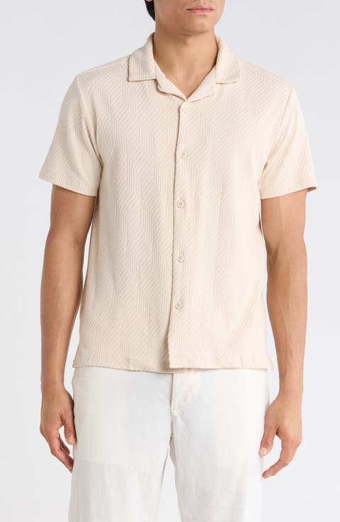 Horizontal Stripe Textured Camp Shirt