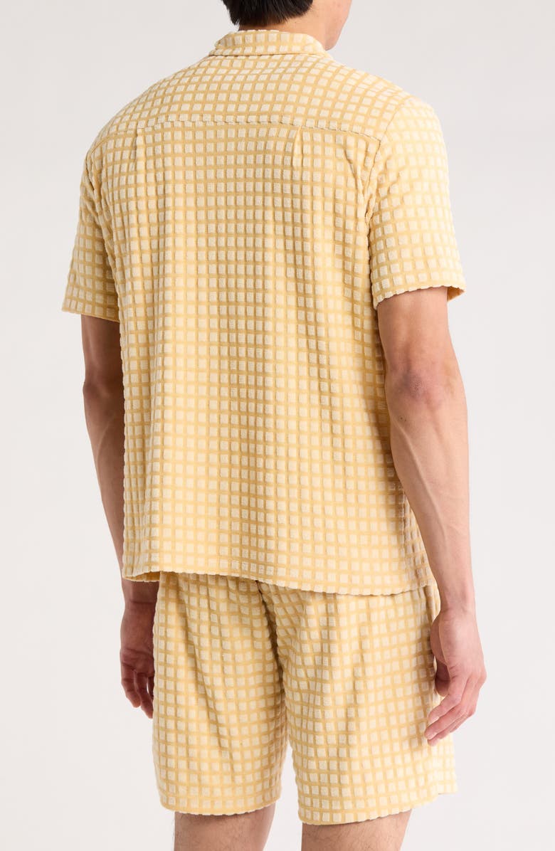 FLEECE FACTORY Box Cube Jacquard Short Sleeve Button-Down Shirt, Alternate, color, Yellow