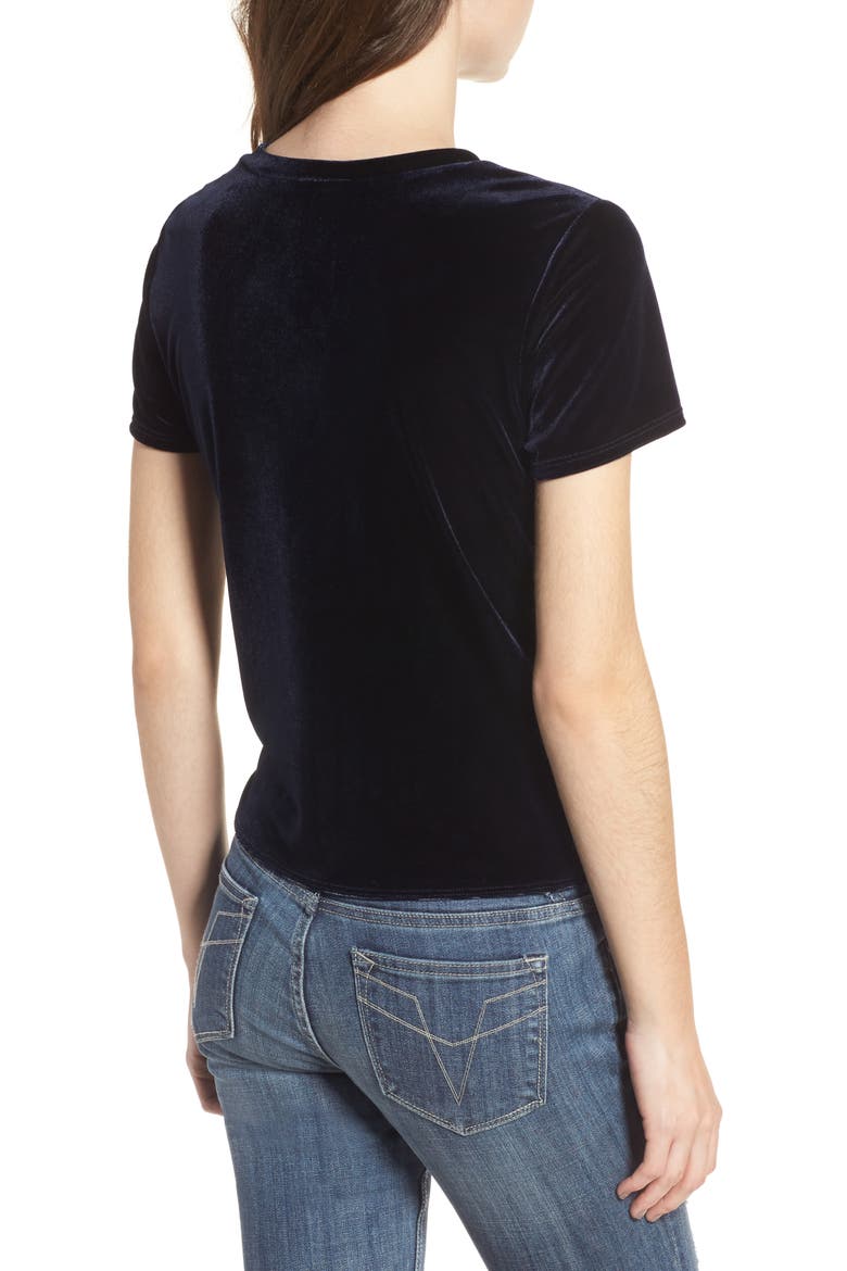 Twist Front Velvet Tee, Alternate, color, NAVY