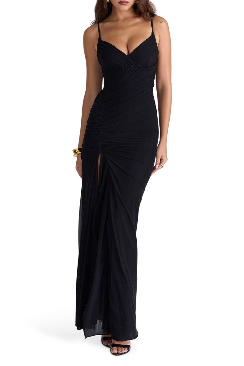 Issey Stretch Mesh Gown, Main, color, BLACK