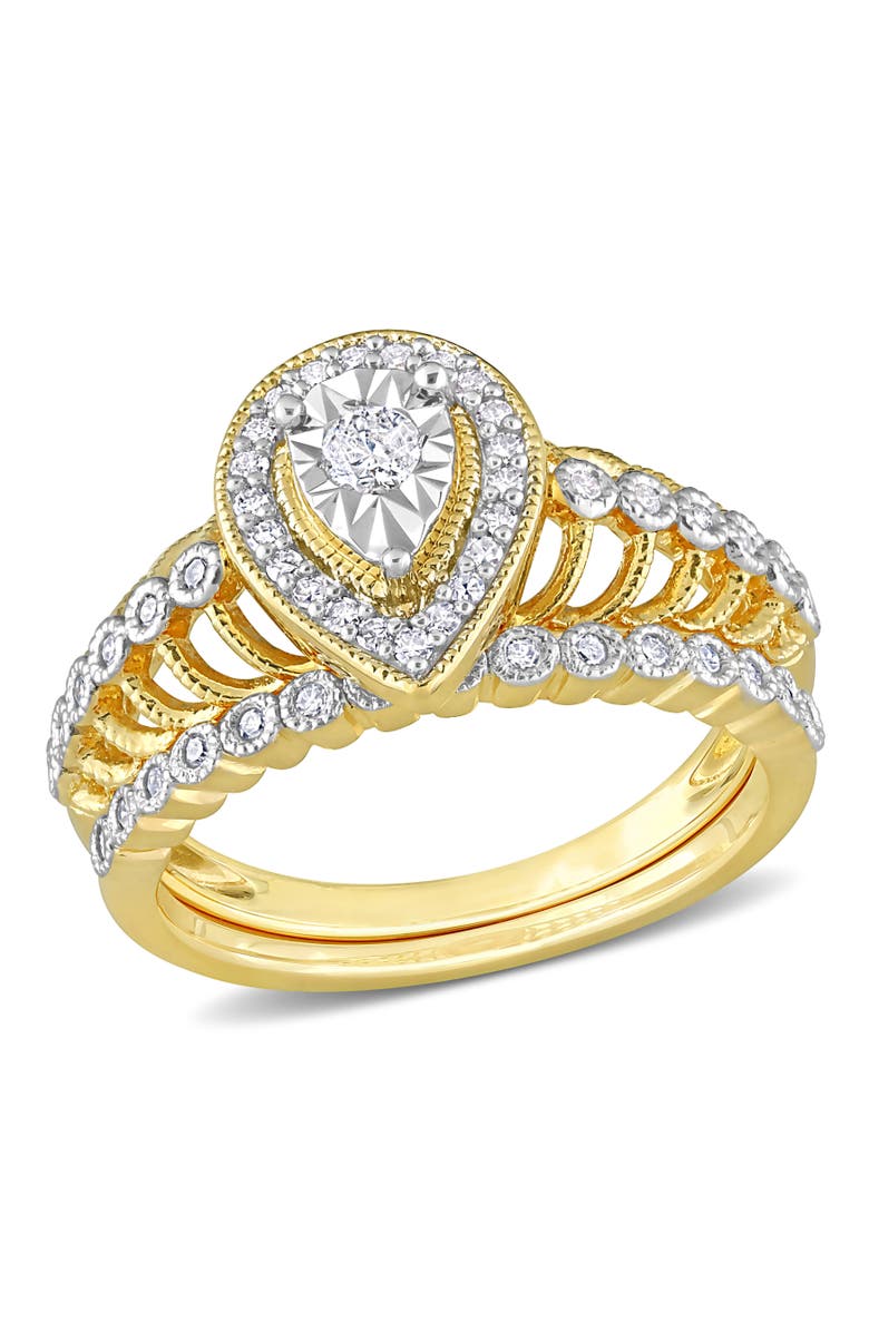 Julianna B. Diamond Halo Teardrop Bridal Ring Set, Main, color, Yellow-Plated Sterling Silver