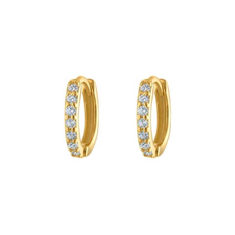 Gold Eight Mm Huggie Pave Hoop Earring