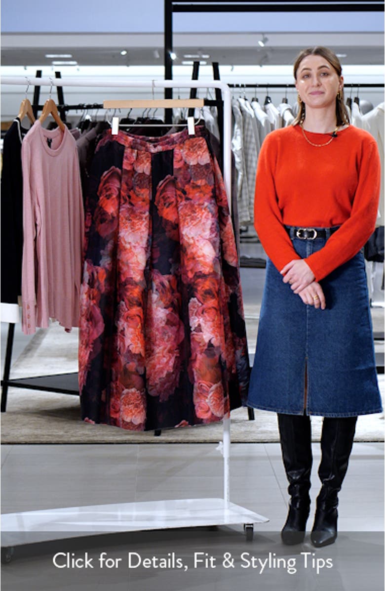 Floral Print Scuba Knit & Organza Maxi Skirt, sales video thumbnail