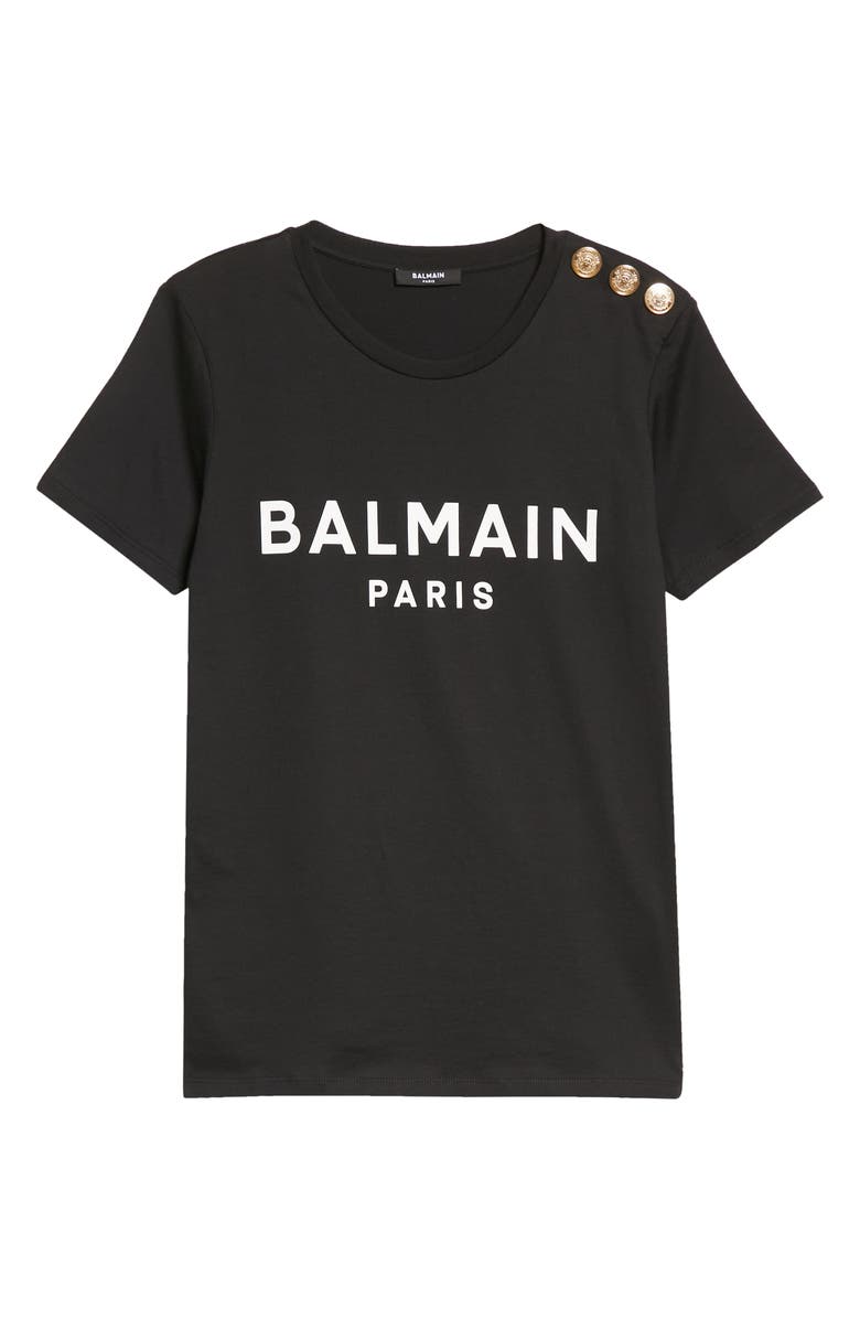 Balmain Button Shoulder Cotton Logo Graphic Tee, Alternate, color, 