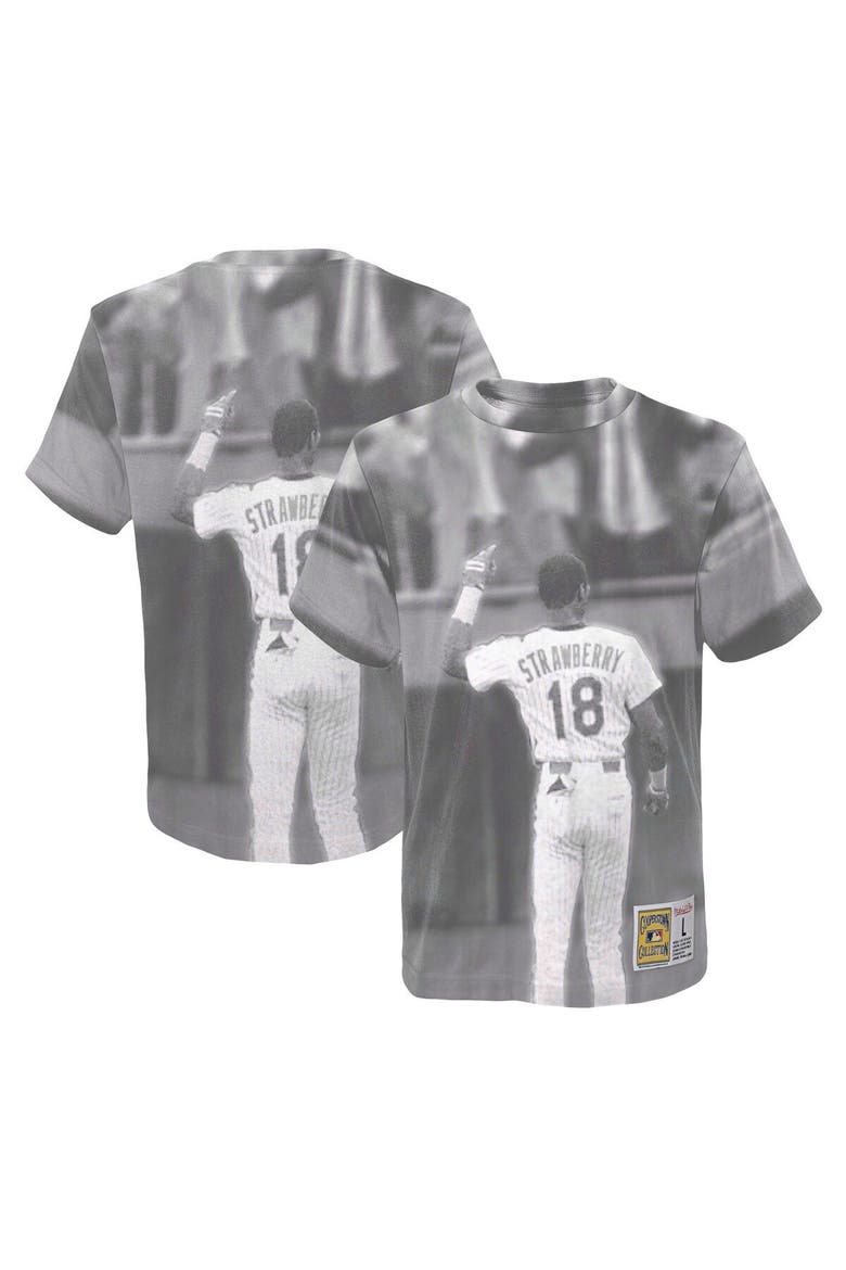 Youth Mitchell & Ness Darryl Strawberry White New York Mets Sublimated Player T-Shirt, Main, color, Gray