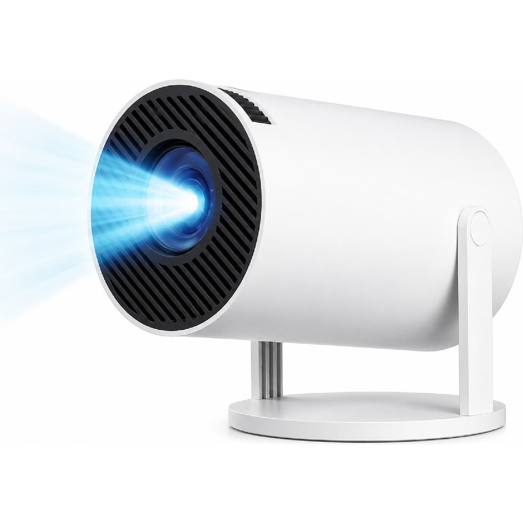 PURSONIC Compact Smart LED Projector - HD 720P Portable Projector with Wireless Screen Mirroring, Wi-Fi, Bluetooth & Built-In Speaker in White at