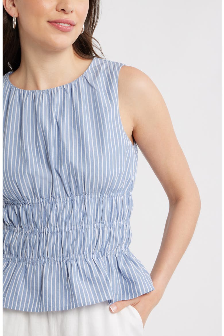 Stripe Smocked Peplum Poplin Top, Alternate, color, BLUE BEYOND CORA STRIPE