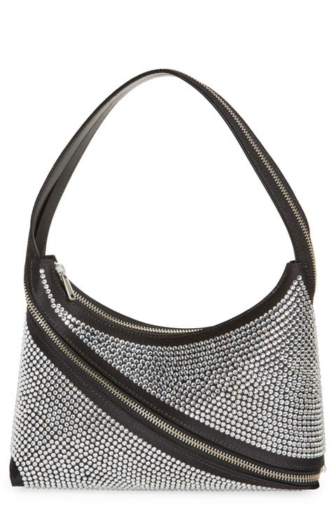 Swipe Crystal Zip Baguette Handbag