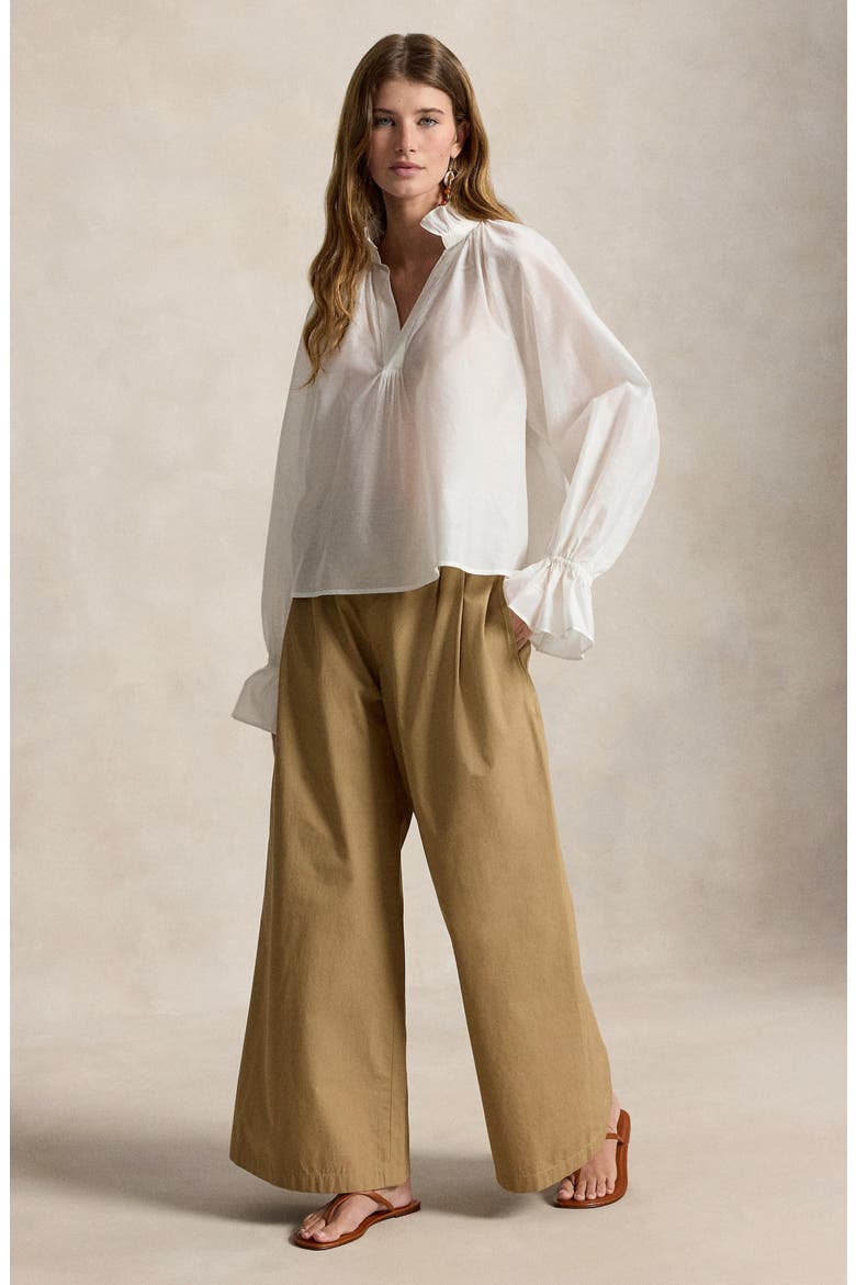 Pleated Cotton Ankle Wide Leg Pants, Alternate, color, TAN