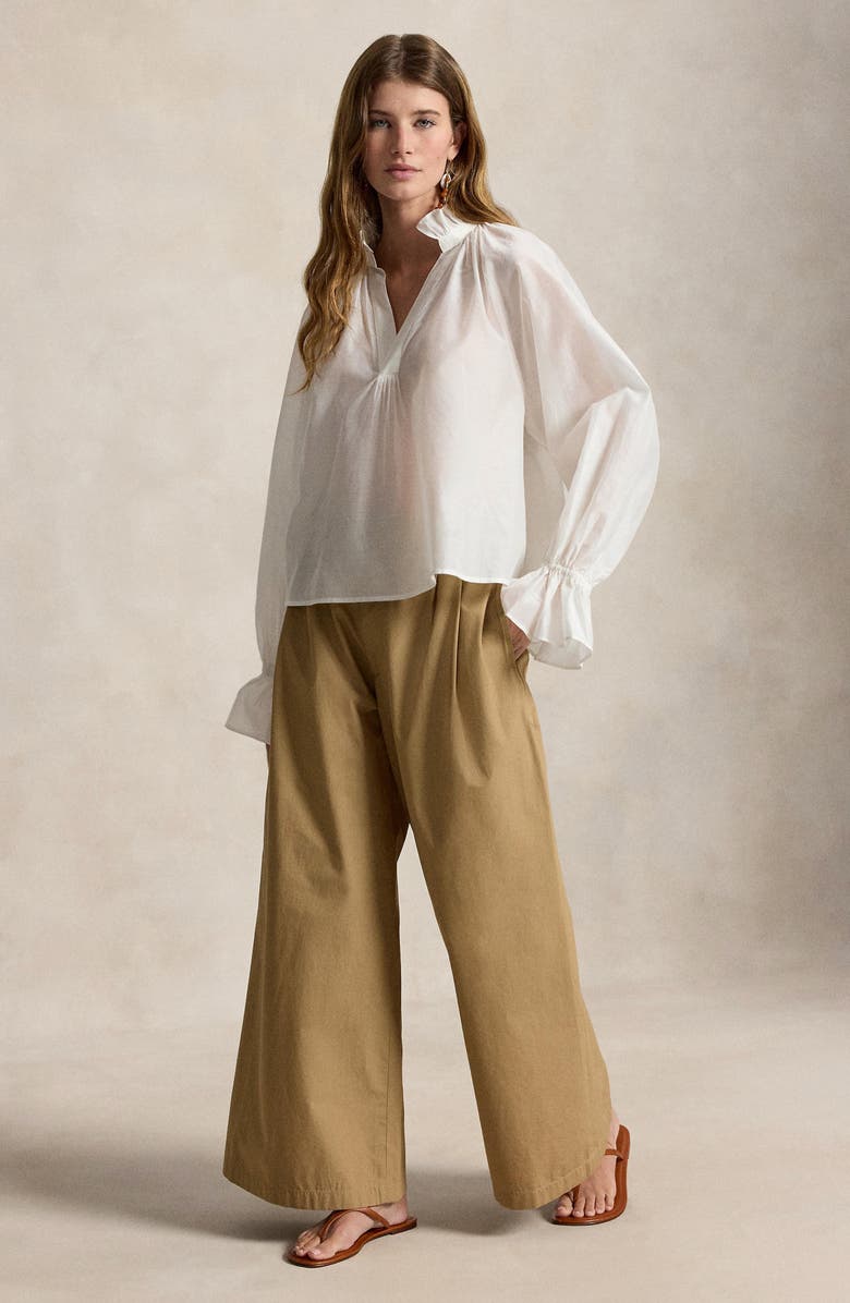 Polo Ralph Lauren Pleated Cotton Ankle Wide Leg Pants, Alternate, color, Tan