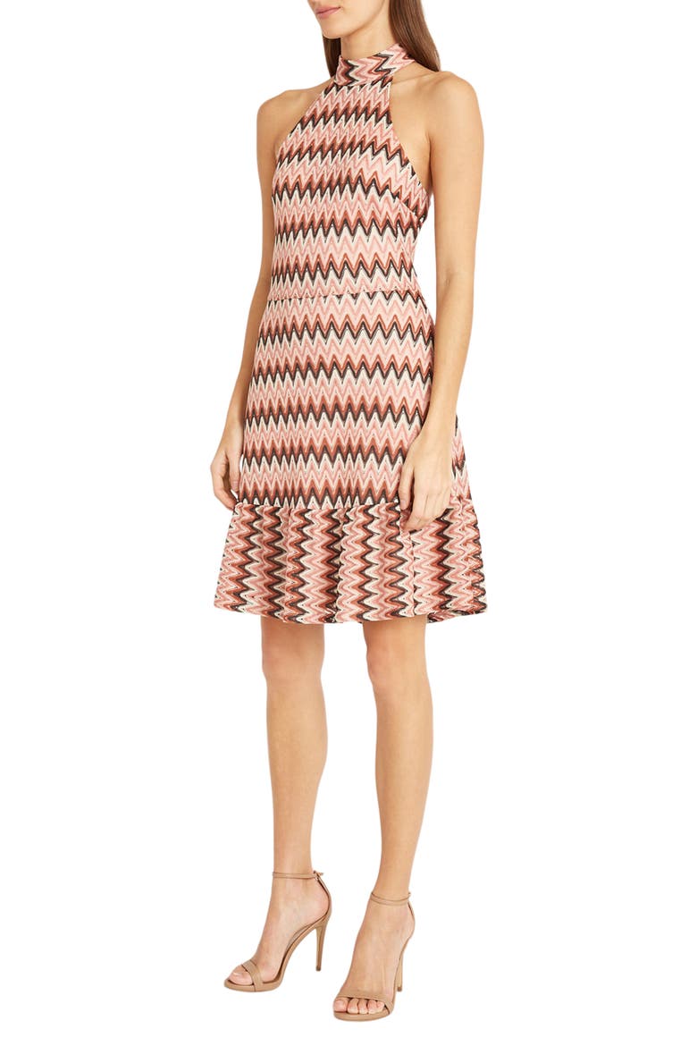 Halter Peplum Hem Dress, Alternate, color, LIGHT PINK/ NEUTRAL COMBO