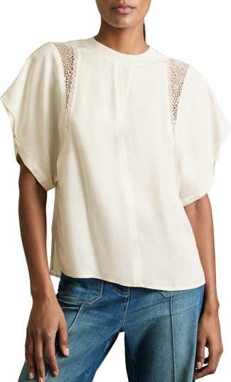 【海外限定】REISSTシャツ☆Harlowe Lace Insert T-Shirt, Cream Reiss Harlowe Lace Inset Top | Nordstrom