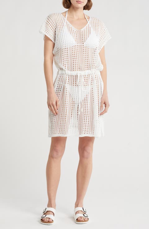 V-Neck Open Knit Cover-Up Dress