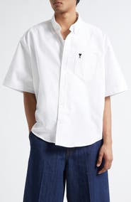 AMI PARIS Ami de Coeur Embroidered Boxy Cotton Poplin Button-Up Shirt
