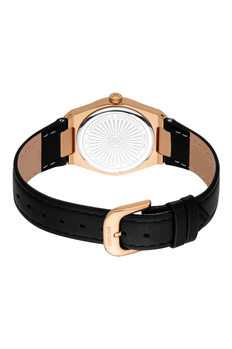 Speranza Leather Strap Quartz Watch, 30mm, Alternate, color, BLACK/ ROSE GOLD