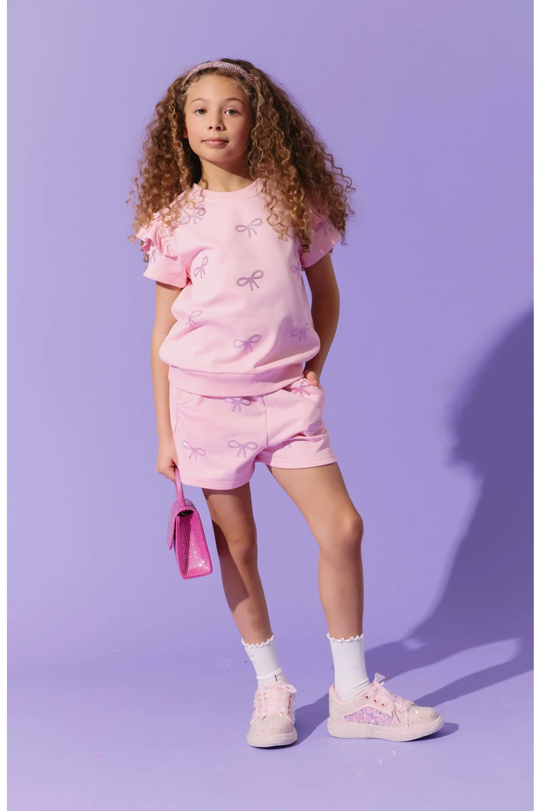 Pretty in Crystal Bows Short Set, Alternate, color, Pink