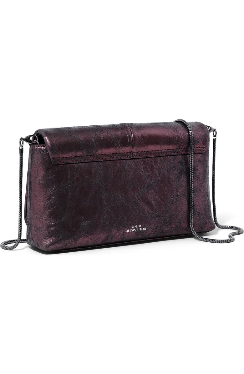 Alexis Bittar Ruched Crystal Metallic Leather Clutch, Alternate, color, Dark Plum
