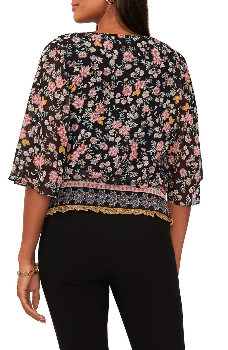 Chaus Smocked Floral Top, Alternate, color, Black 001