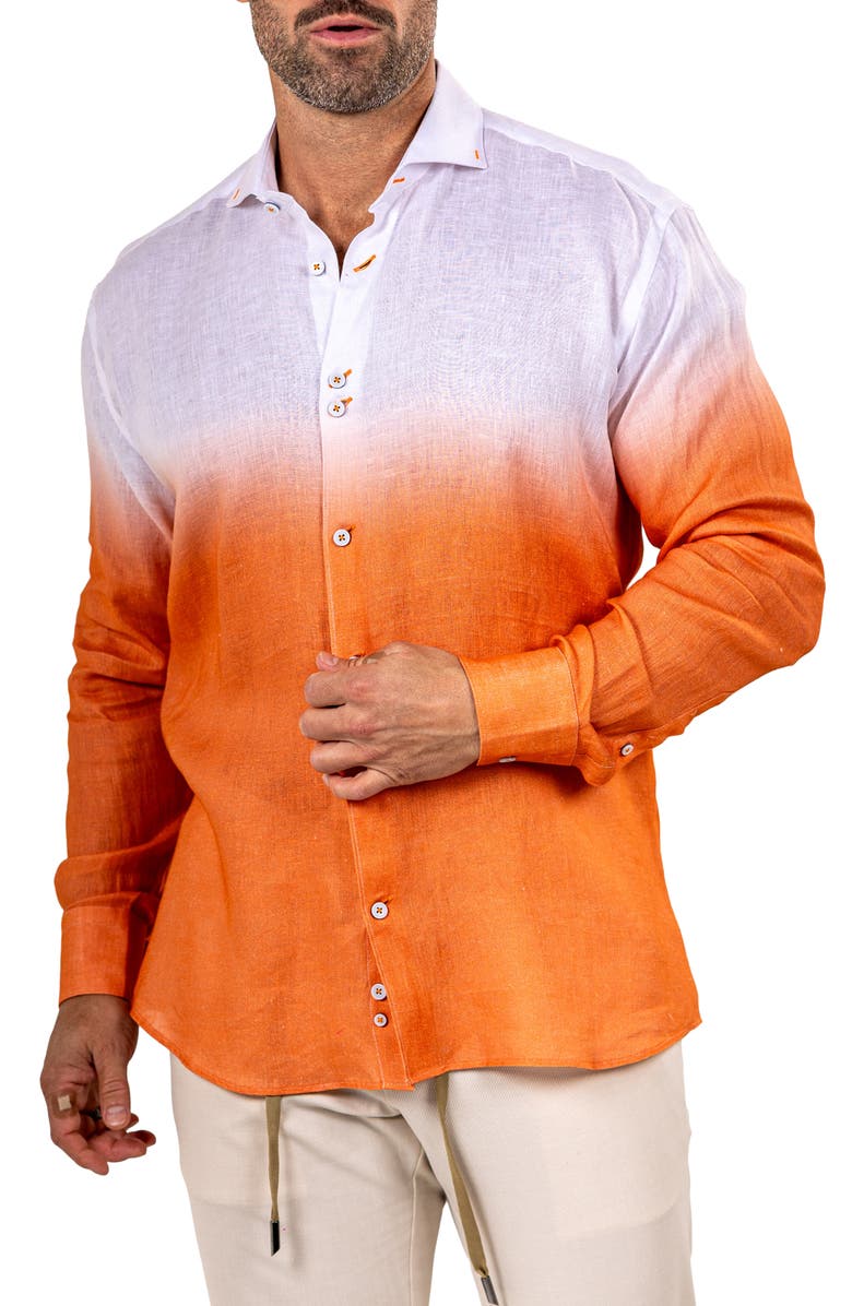 Maceoo Eins Marthy Contemporary Fit Linen Button-Up Shirt, Alternate, color, Orange