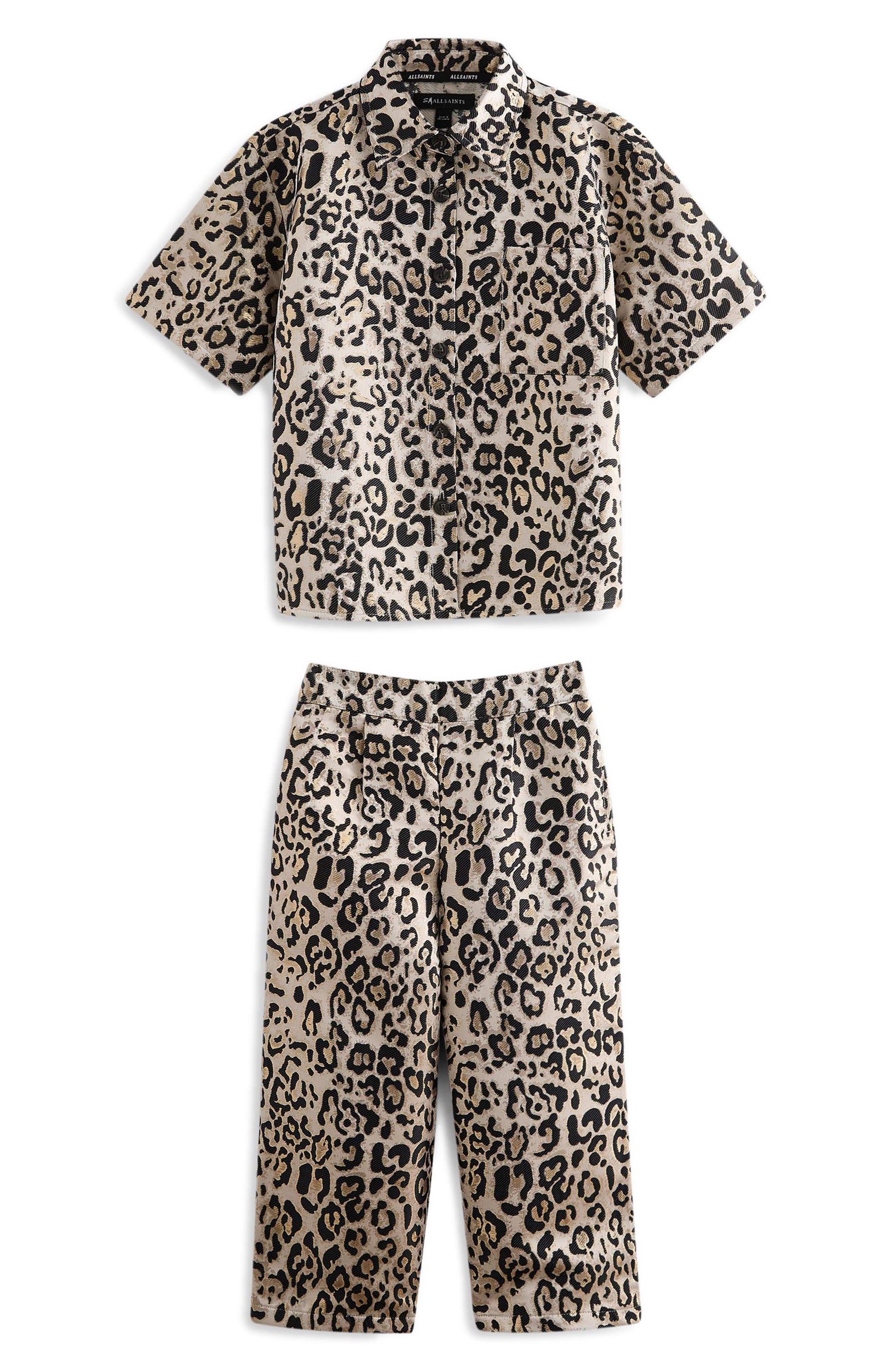 smALLSAINTS by ALLSAINTS Kids' Leopard Print Button-Up Shirt & Wide Leg Pants Set 
