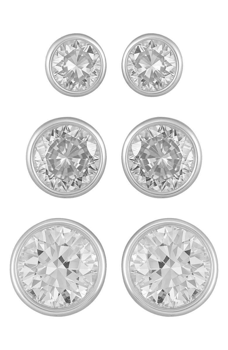 Vince Camuto Set of 3 Cubic Zirconia Stud Earrings, Main, color, Silver Tone