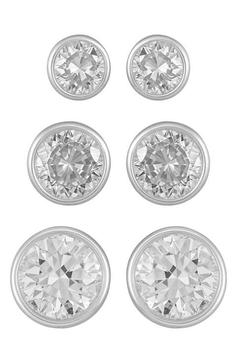 Set of 3 Cubic Zirconia Stud Earrings
