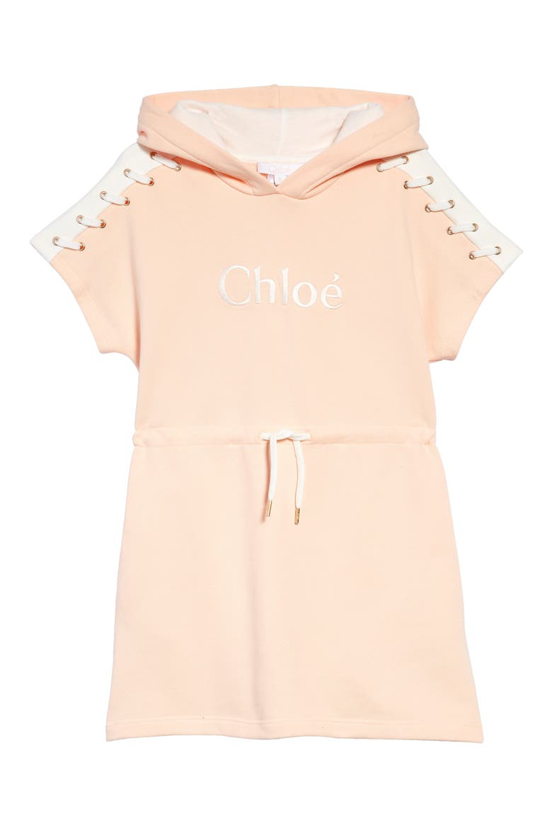 Kids' Embroidered Logo Organic Cotton Sweatshirt Dress, Main, color, PALE PINK