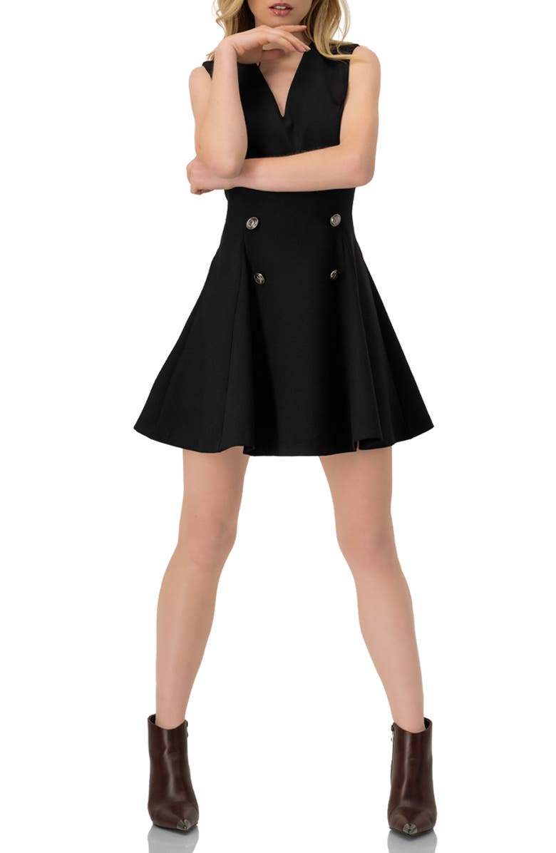 IVONNE Sleeveless Black Six Button Mini Dress, Alternate, color, Black