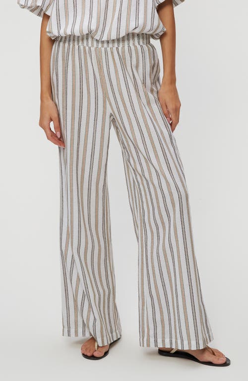 Michael Stars Sita Embroidered Stripe Cotton Wide Leg Pants In Neutral