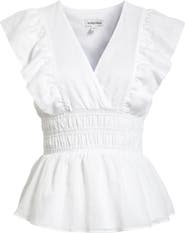 Nordstrom Smocked Waist Flutter Sleeve Peplum Top