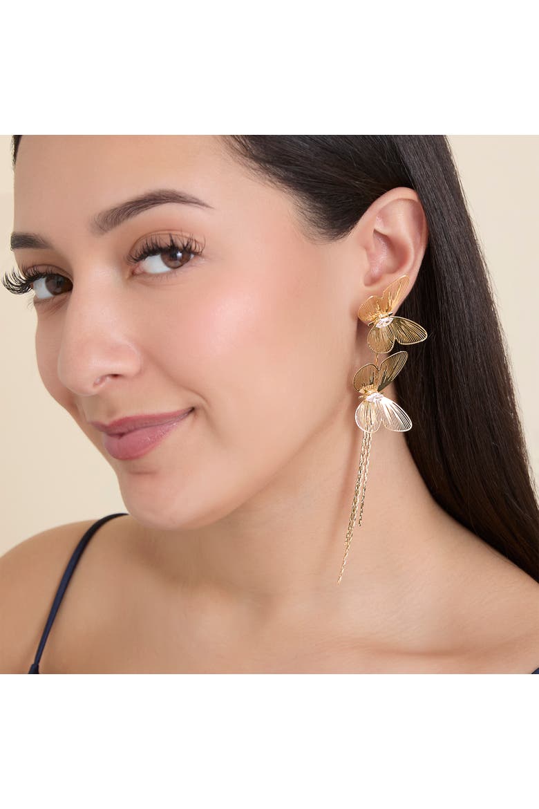 Butterfly Tassled-Drop Gold-Tone Earrings, Alternate, color, Gold