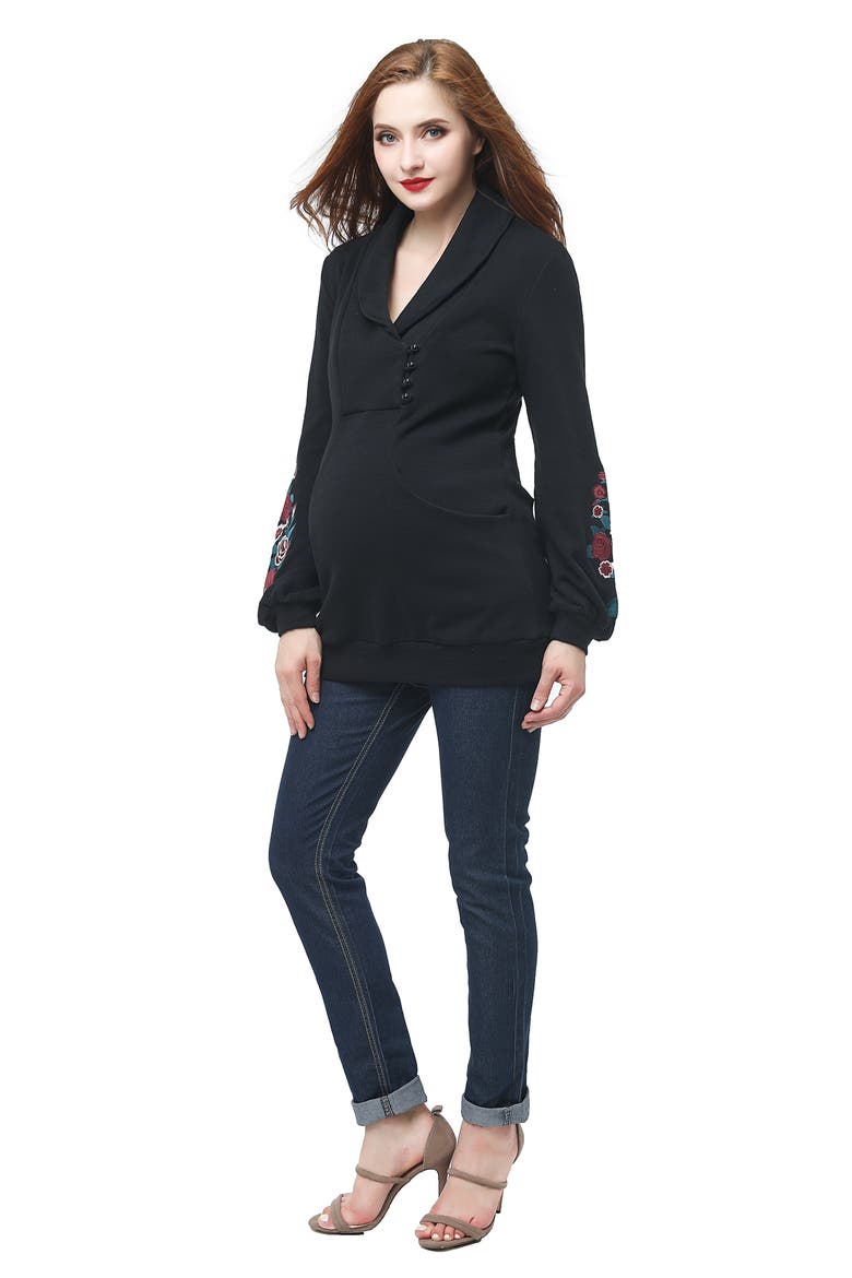 Nellie Shawl Collar Maternity Top, Alternate, color, BLACK