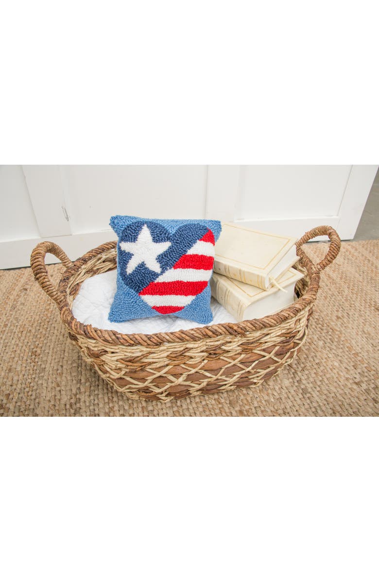 C&F Home Patriotic Heart U.S.A. Flag Hooked Mini Accent Pillow, 8" x 8", Alternate, color, Blue