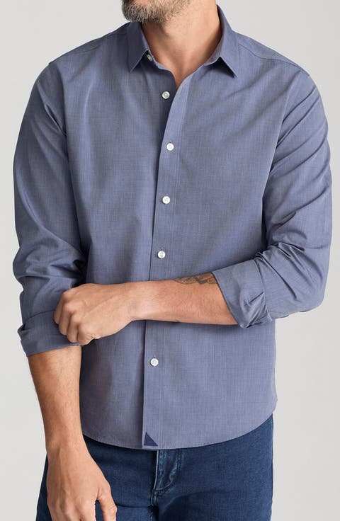 Orville Blue Mélange Wrinkle Free Cotton Button-Up Shirt