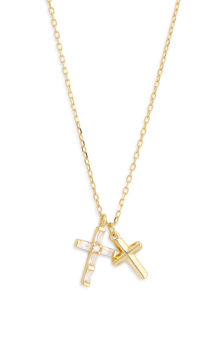 Argento Vivo Sterling Silver Baguette Duo Cross Necklace, Main, color, Gold