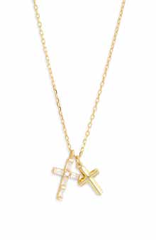 Argento Vivo Sterling Silver Baguette Duo Cross Necklace
