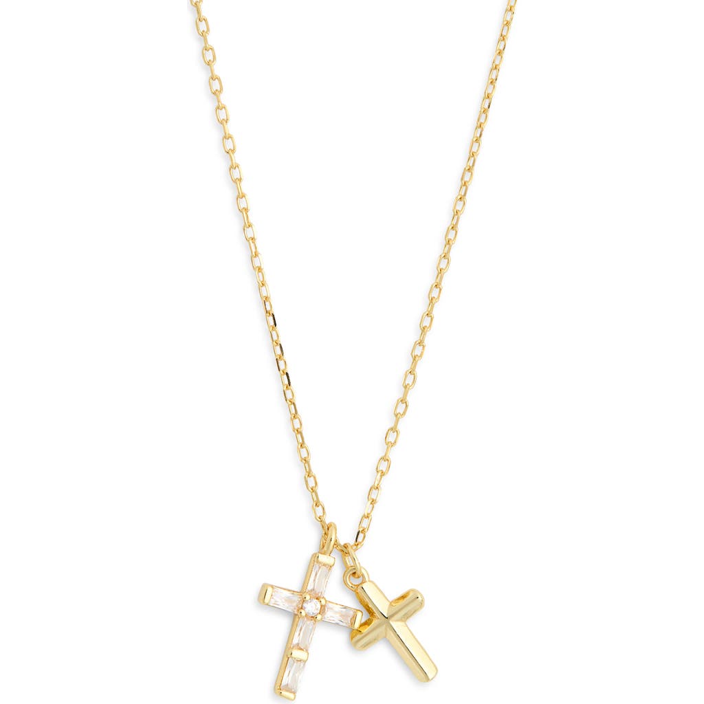 Argento Vivo Sterling Silver Baguette Duo Cross Necklace In Gold
