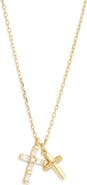 Argento Vivo Sterling Silver Baguette Duo Cross Necklace