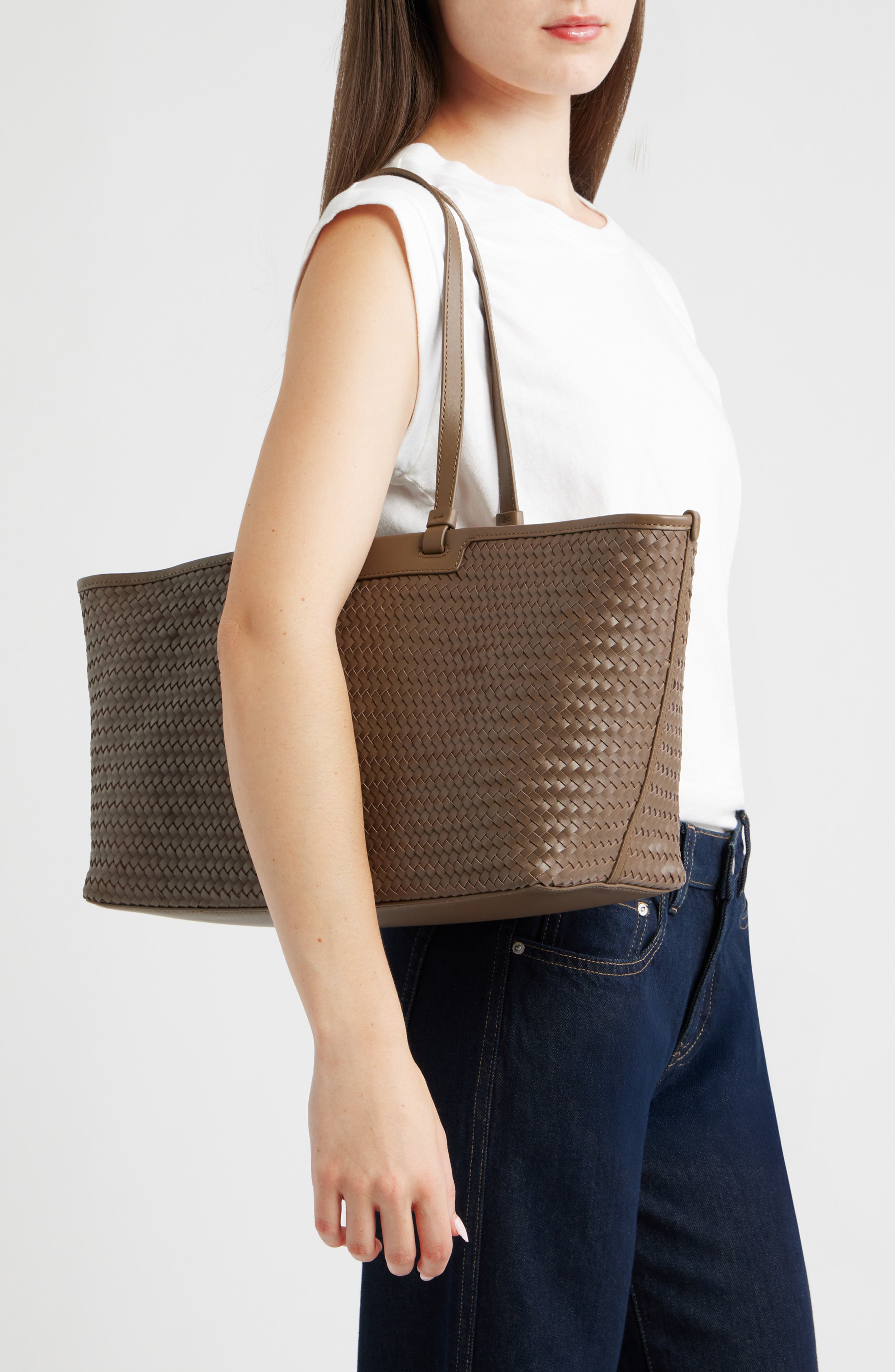 Marin East/West Woven Leather Tote, Alternate, color, DATE