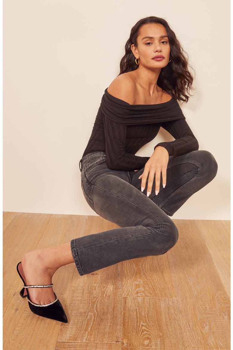 Roxi Off the Shoulder Top, Alternate, color, BLACK