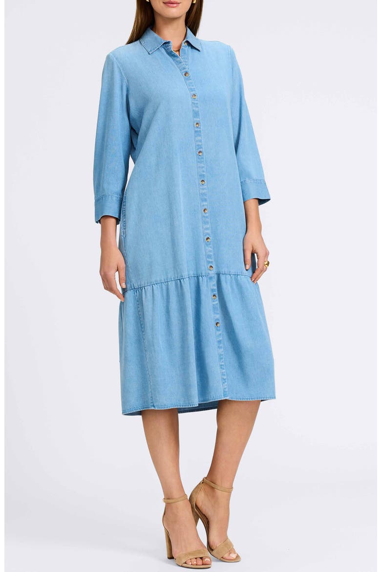 Ivy Long Sleeve Belted Denim Shirtdress, Main, color, BLEACH WAS
