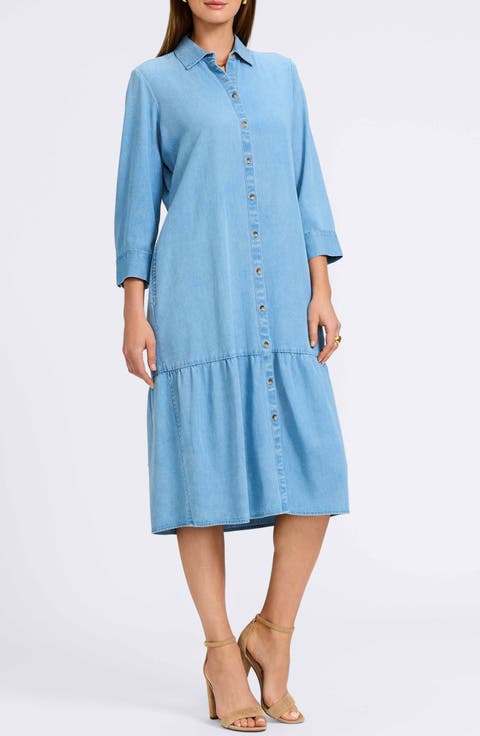 Ivy Long Sleeve Belted Denim Shirtdress