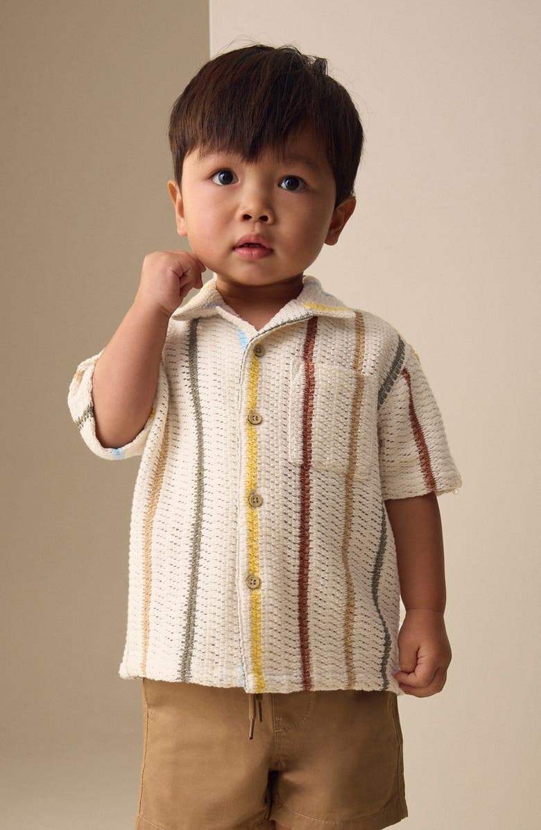 NEXT Kids' Textured Stripe Camp Shirt, Alternate, color, Neutral