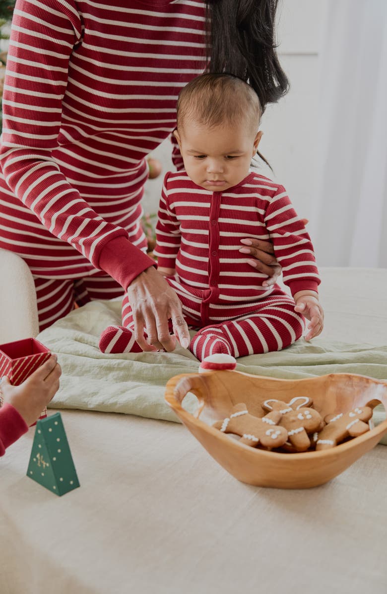 FIRSTS by Petit Lem Scarlet Red Stripe Thermal Fitted Footie Pajamas, Alternate, color, Red