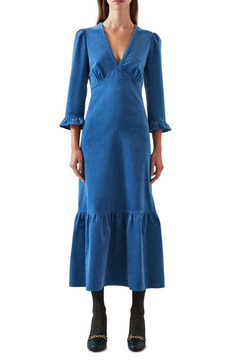 LK Bennett Deborah Cotton Stretch Corduroy Midi Dress, Main, color, 