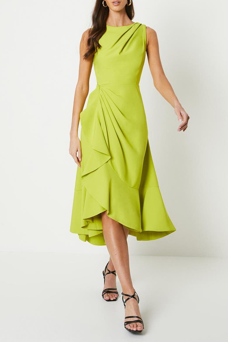Crepe Low Back Ruffle Dress, Alternate, color, Lime
